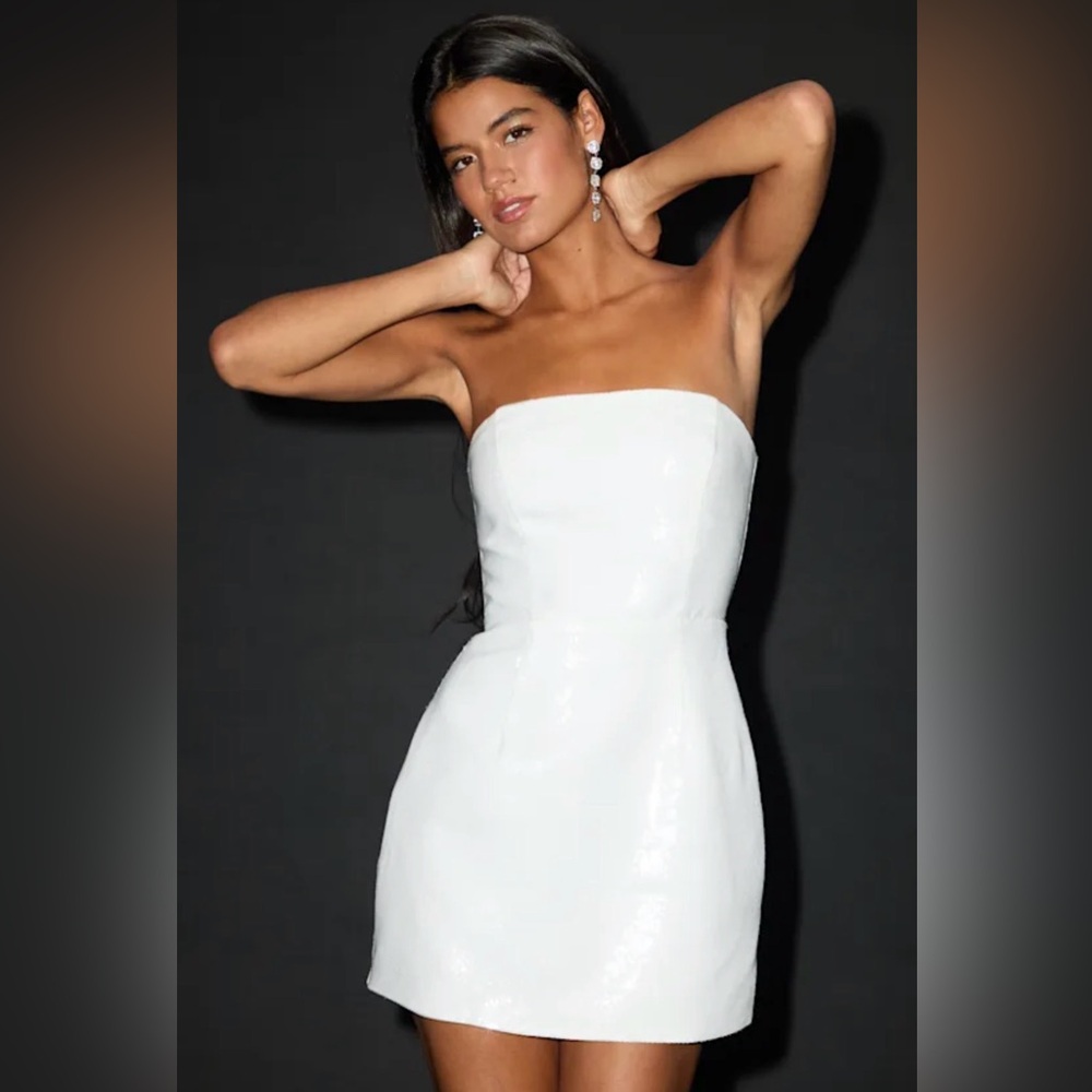 Lulus Pristine Dazzle Ivory Sequin Strapless Mini Dress